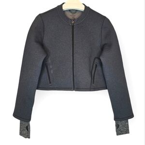 SWEATY BETTY Zip Up Crop Scuba Jacket Grey Women Medium Thumbhole Sleeves Pocket